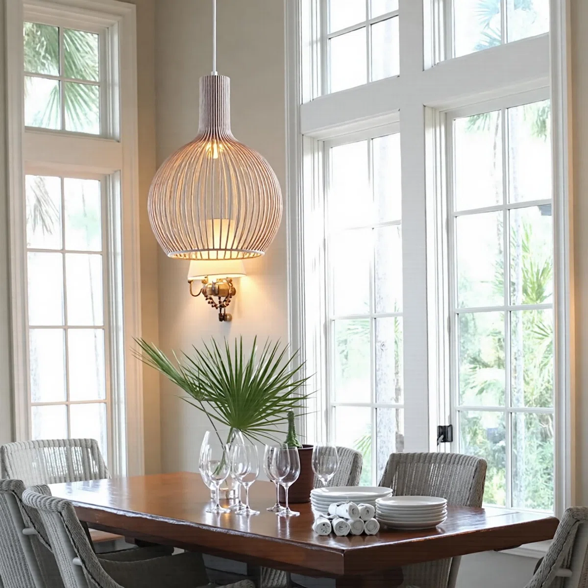Living Room Wood Birdcage Pendant Light Dining Room Kitchen Chandelier