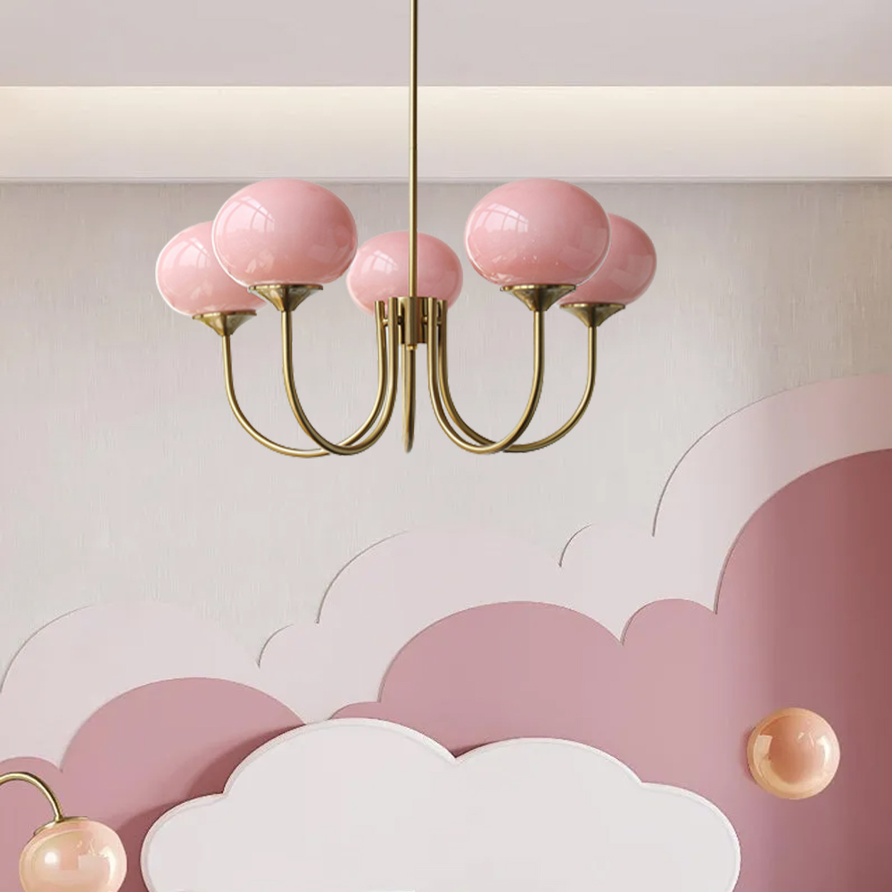Milk Pink Glass Pendant Light Bubble Chandelier