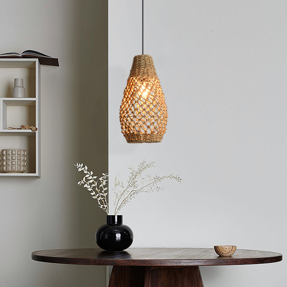 Wabi-sabi Style Hand-woven Rattan Pendant Light Bedroom Restaurant Lampshade