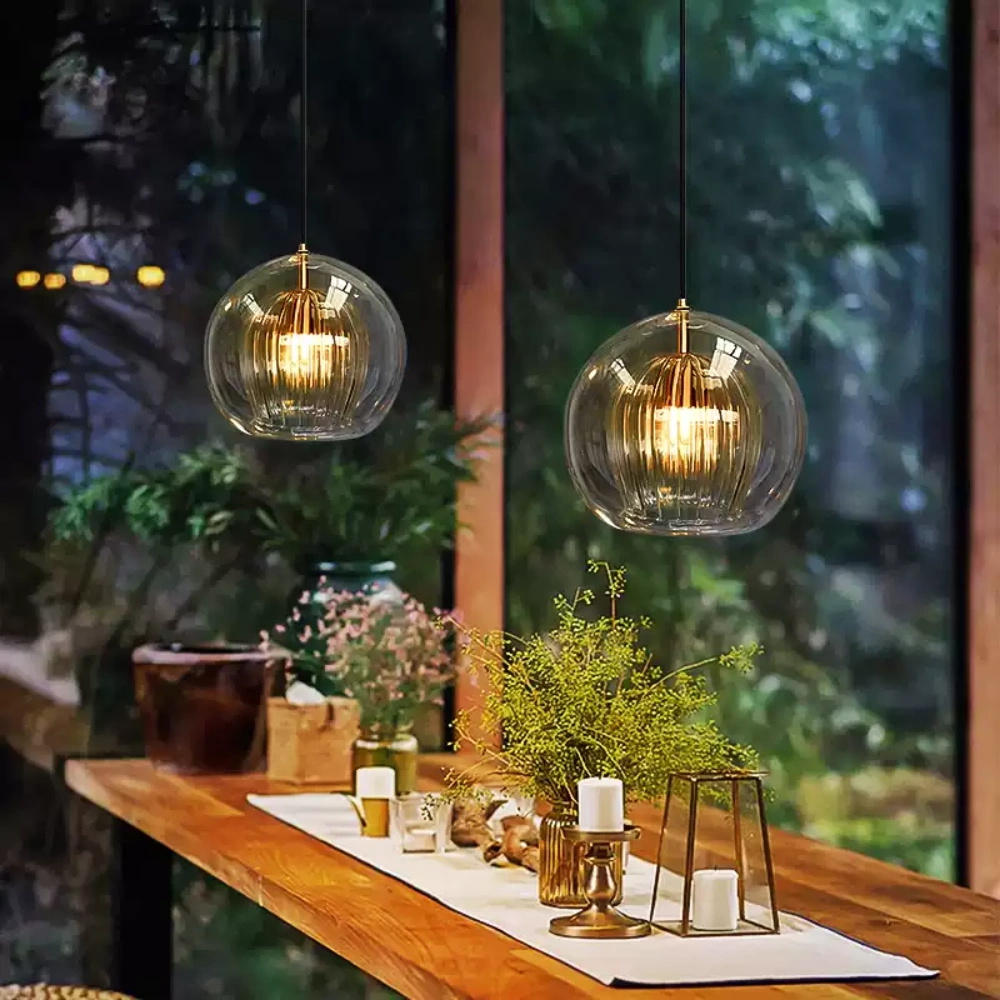 Simple Glass Ball Pendant Light Clear Bedside Small Chandelier