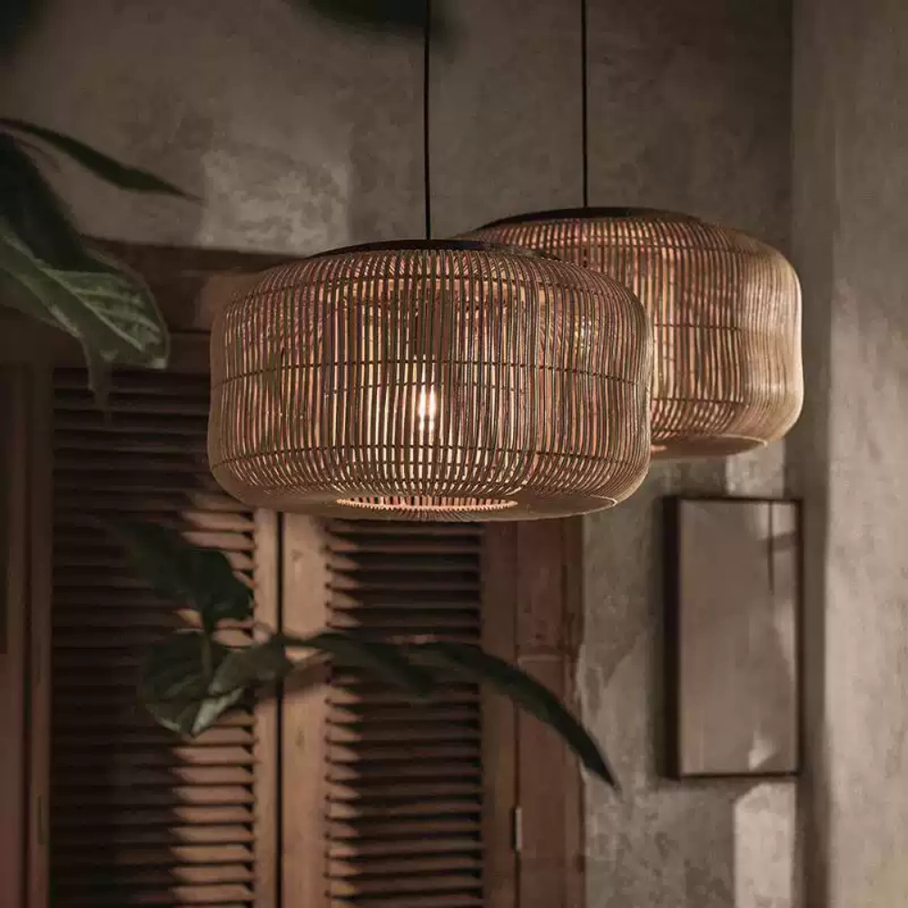 Wabi-sabi Hand-woven Rattan Cylindrical Pendant Light