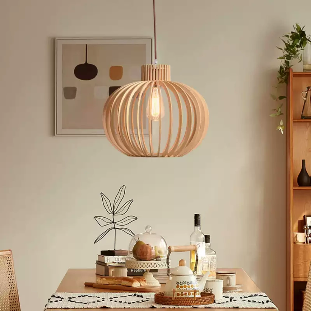 Japanese Rural Style Wood Color Pumpkin Pendant Lights