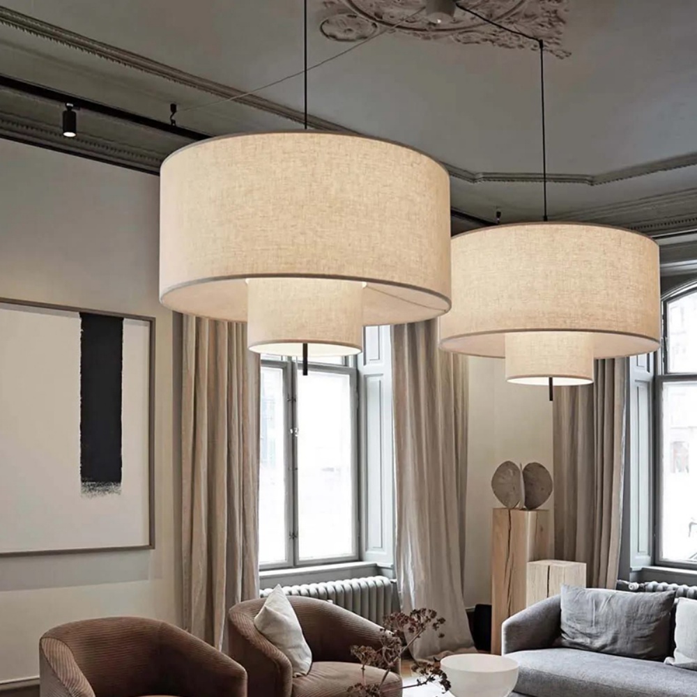 Modern Fabric Shade Pendant Lights Cylinder Shape