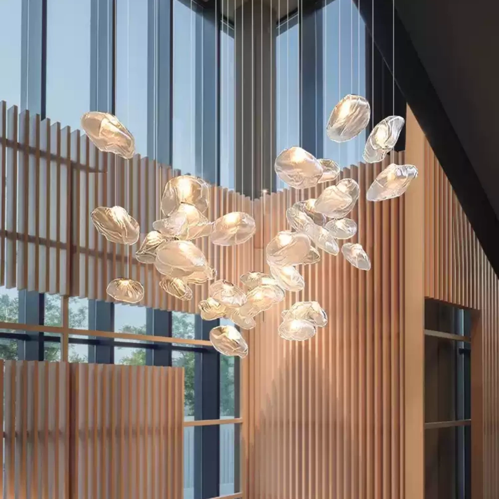 Duplex Staircase Living Room Hotel Glass Cloud Shape Pendant Light