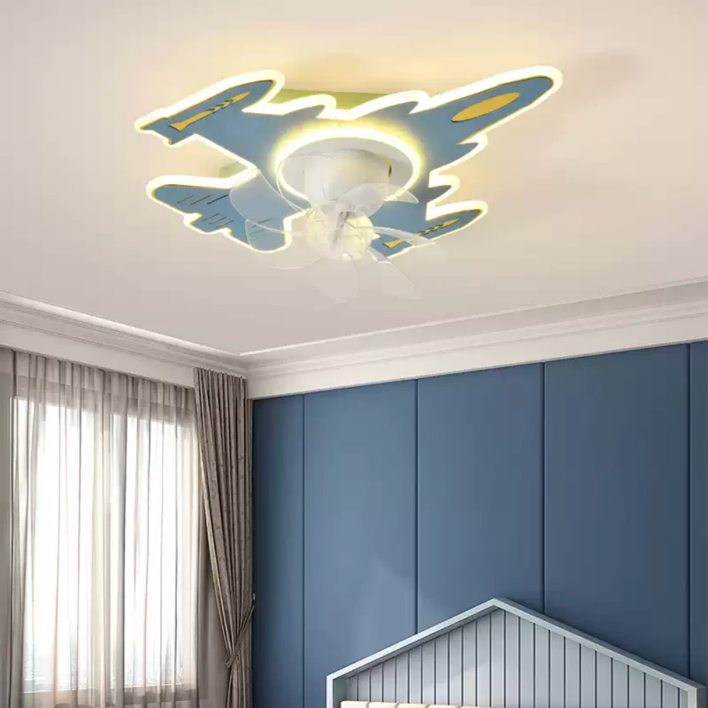 Cartoon Airplane Ceiling Fan Light Children's Room Smart Lamp