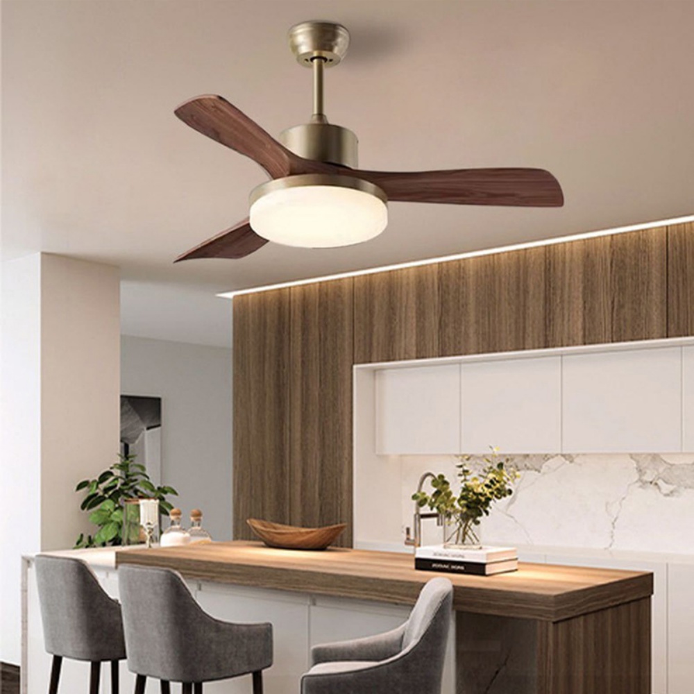 Living Room Fan Retro Solid Wood Smart Ceiling Fan Light