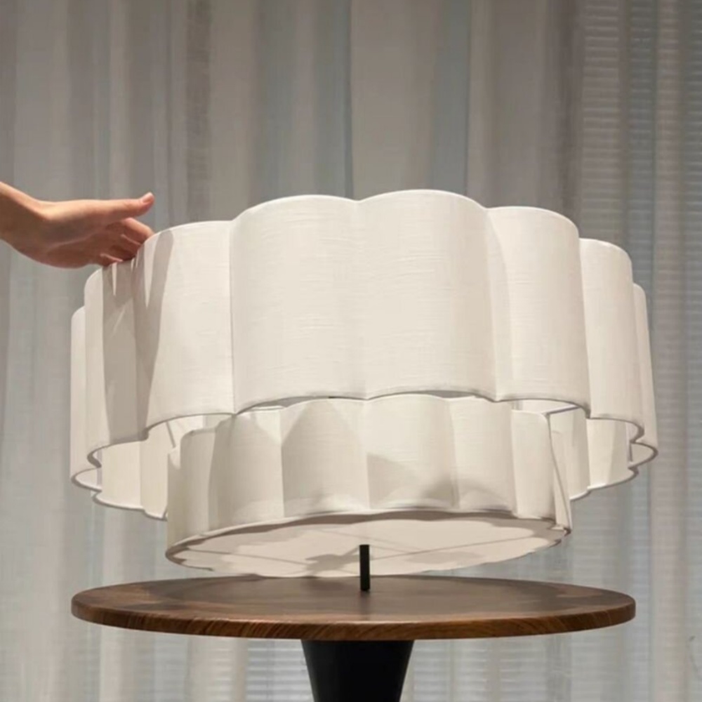 French Cream Living Room Double Layer Cake Shaped Fabric Pendant Light