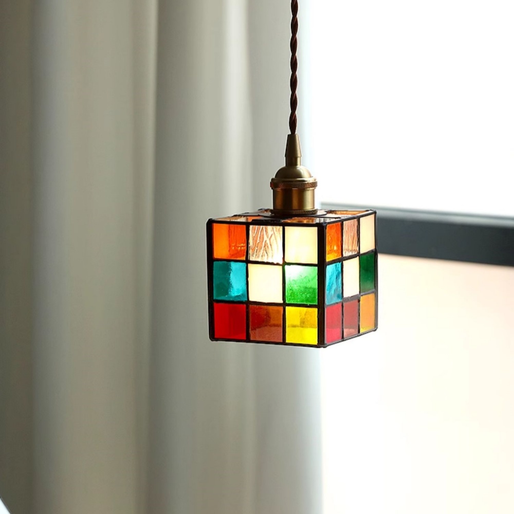 Japanese Retro Colored Magic Cube Handmade Glass Small Pendant Light