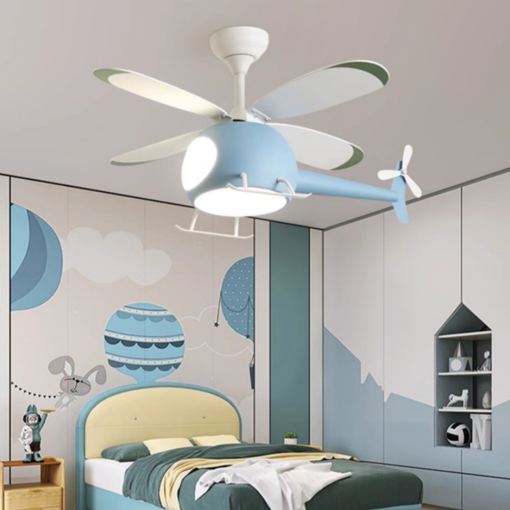 Children's Bedroom Cartoon Helicopter Smart Ceiling Fan Lamp