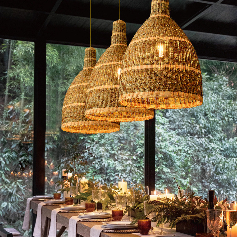 Bell Rattan Woven Pendant Light Kitchen Island
