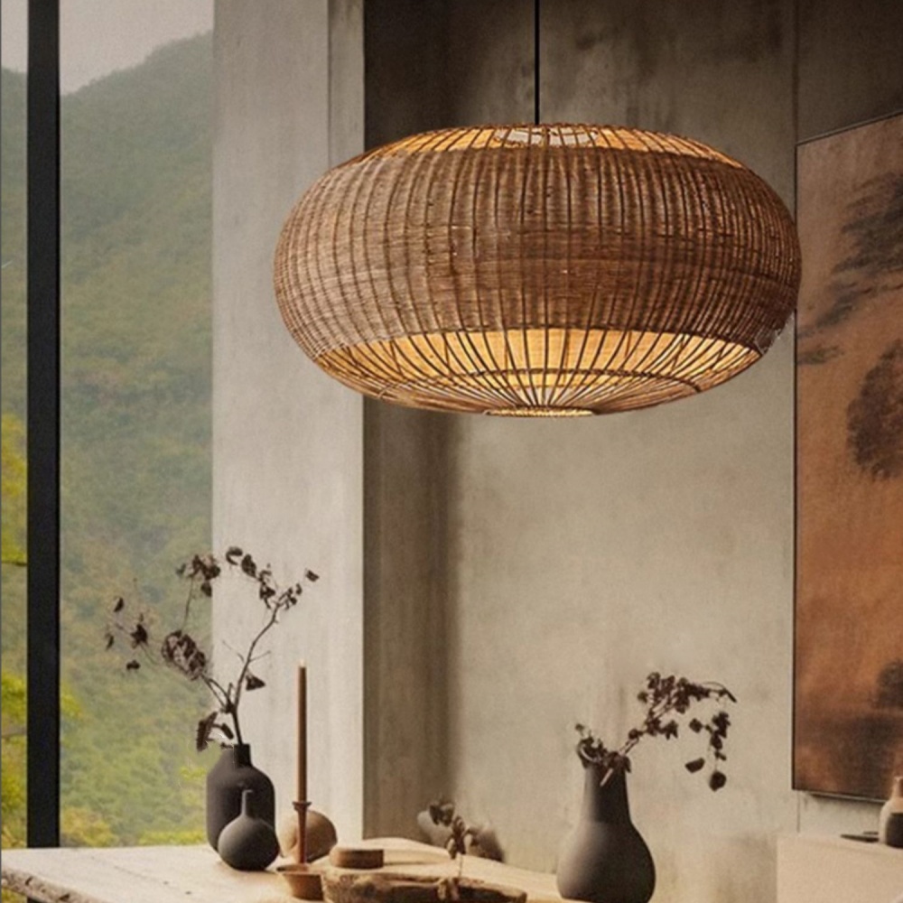 Rattan Chandelier Retro Wabi-sabi  Style Dining Room Pendant Light