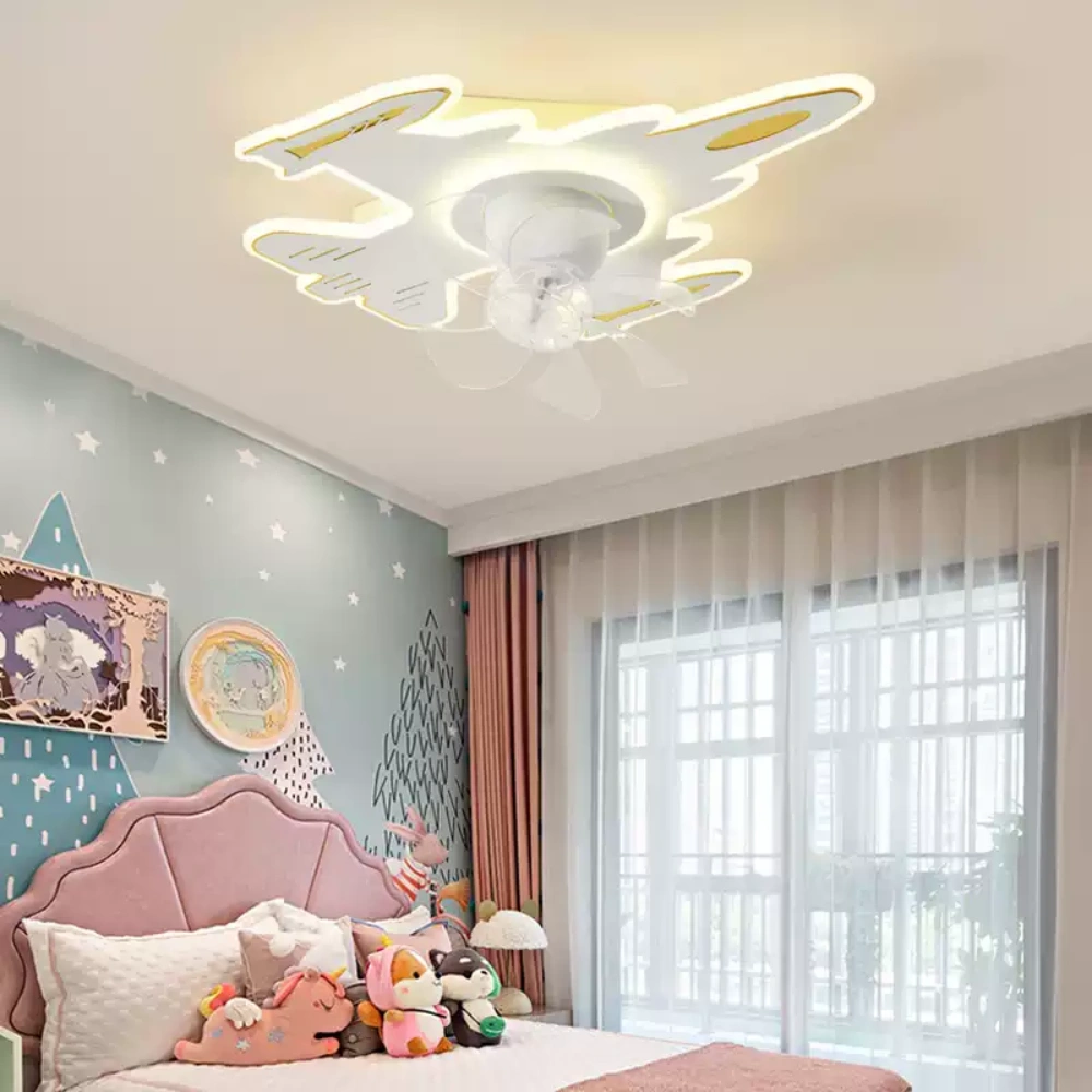 Cartoon Airplane Ceiling Fan Light Children's Room Smart Lamp