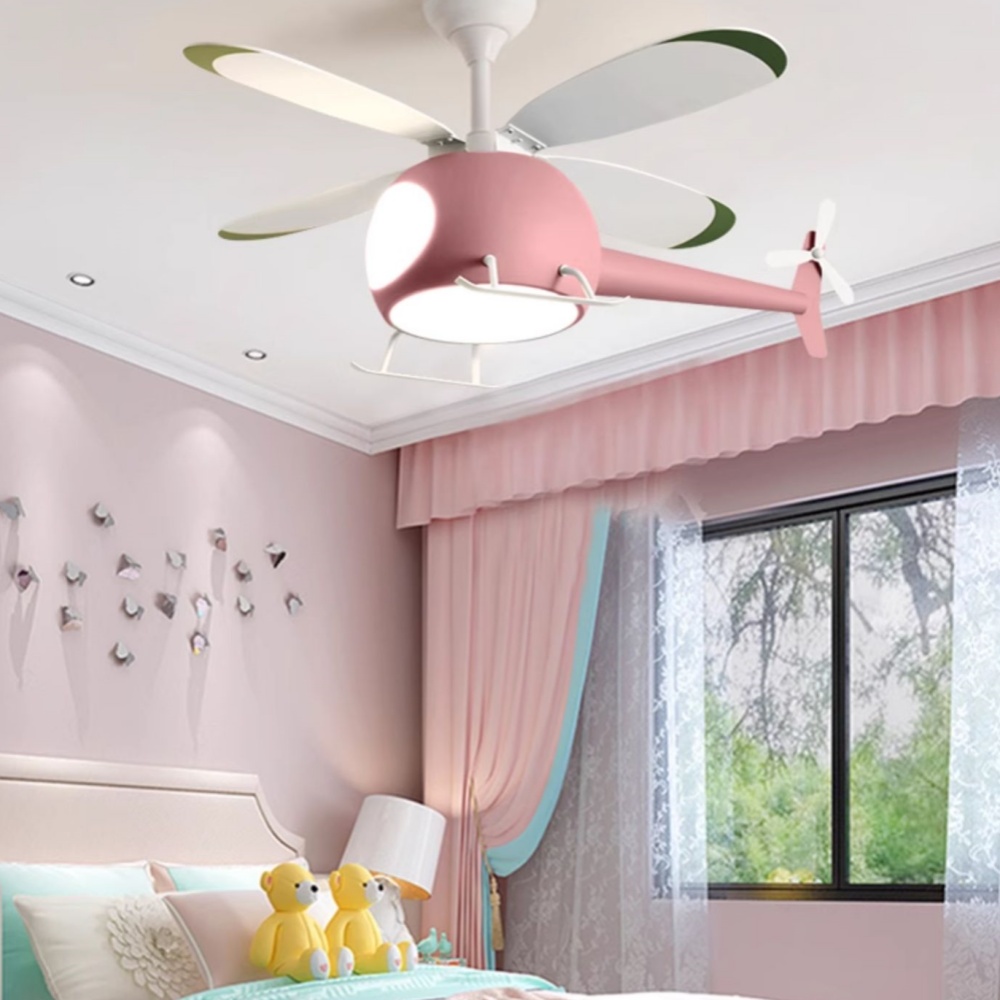 Children's Bedroom Cartoon Helicopter Smart Ceiling Fan Lamp