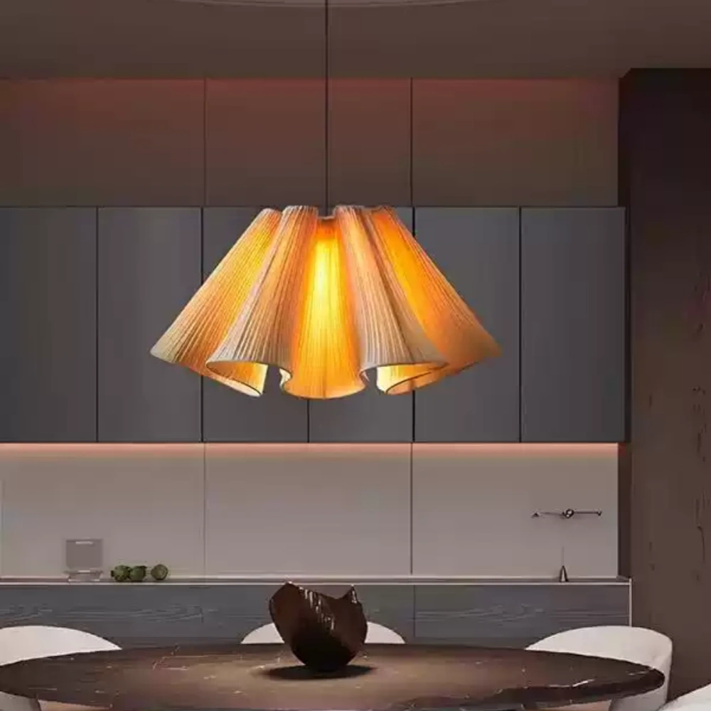 Nordic Simple Fabric Pendant Light Dining Room Pleated Chandelier