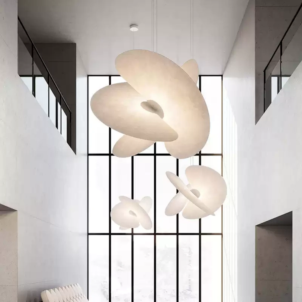 Modern Living Room Loft Chandelier Staircase Silk Pendant Light