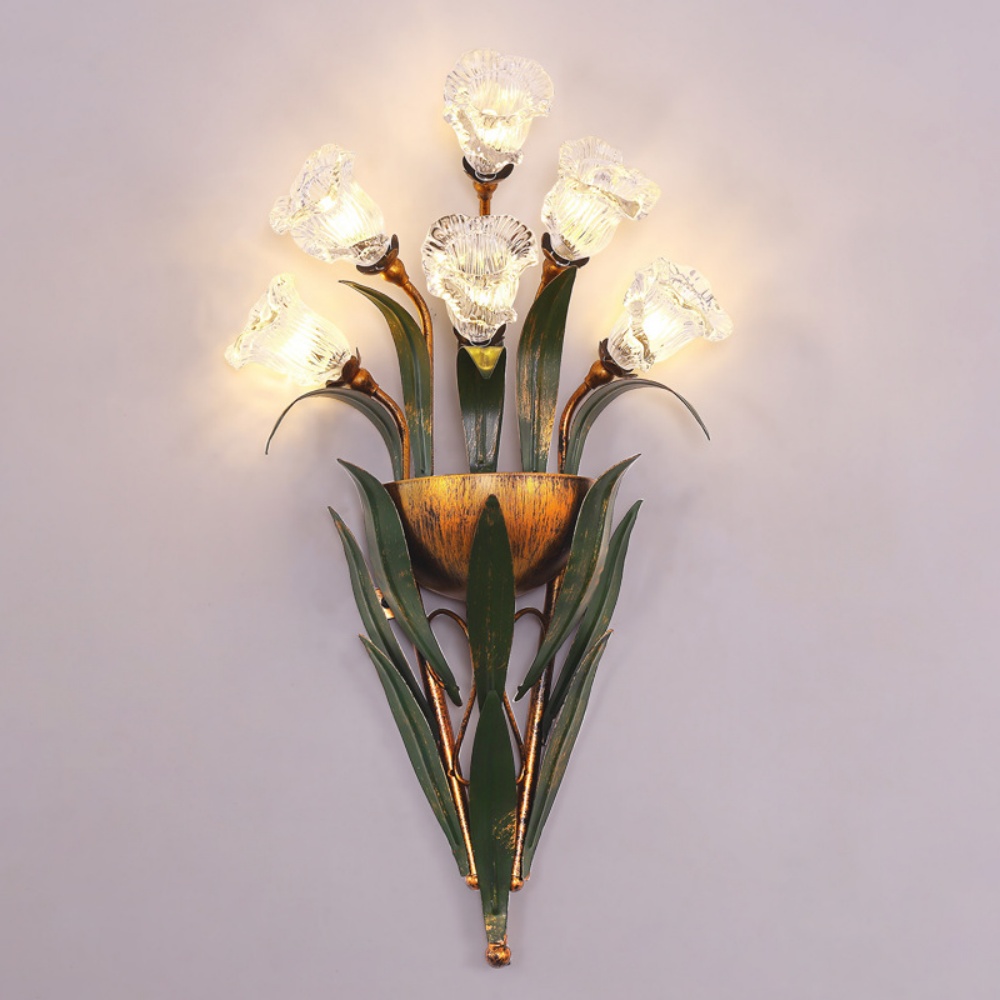 6-Heads French Pastoral Flower Wall Lamp Bedroom Corridor Lamp