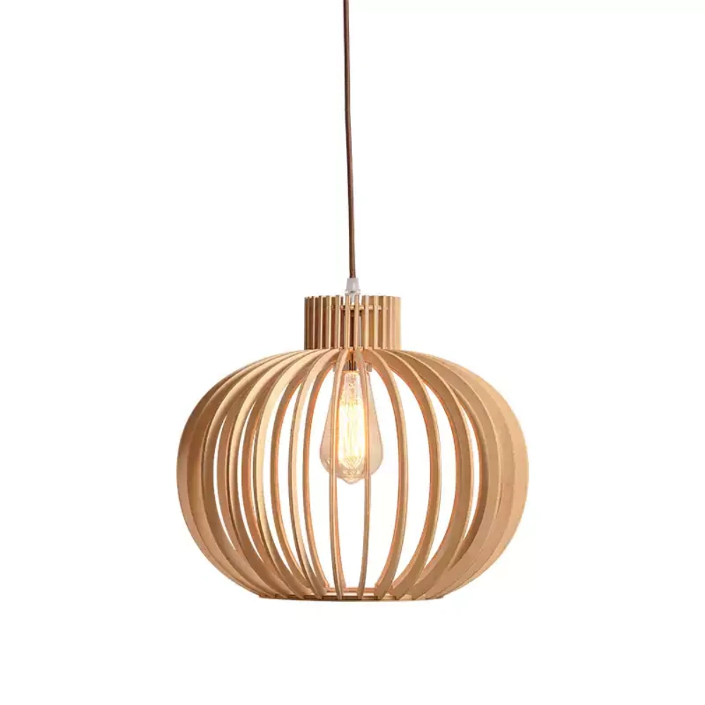 Japanese Rural Style Wood Color Pumpkin Pendant Lights