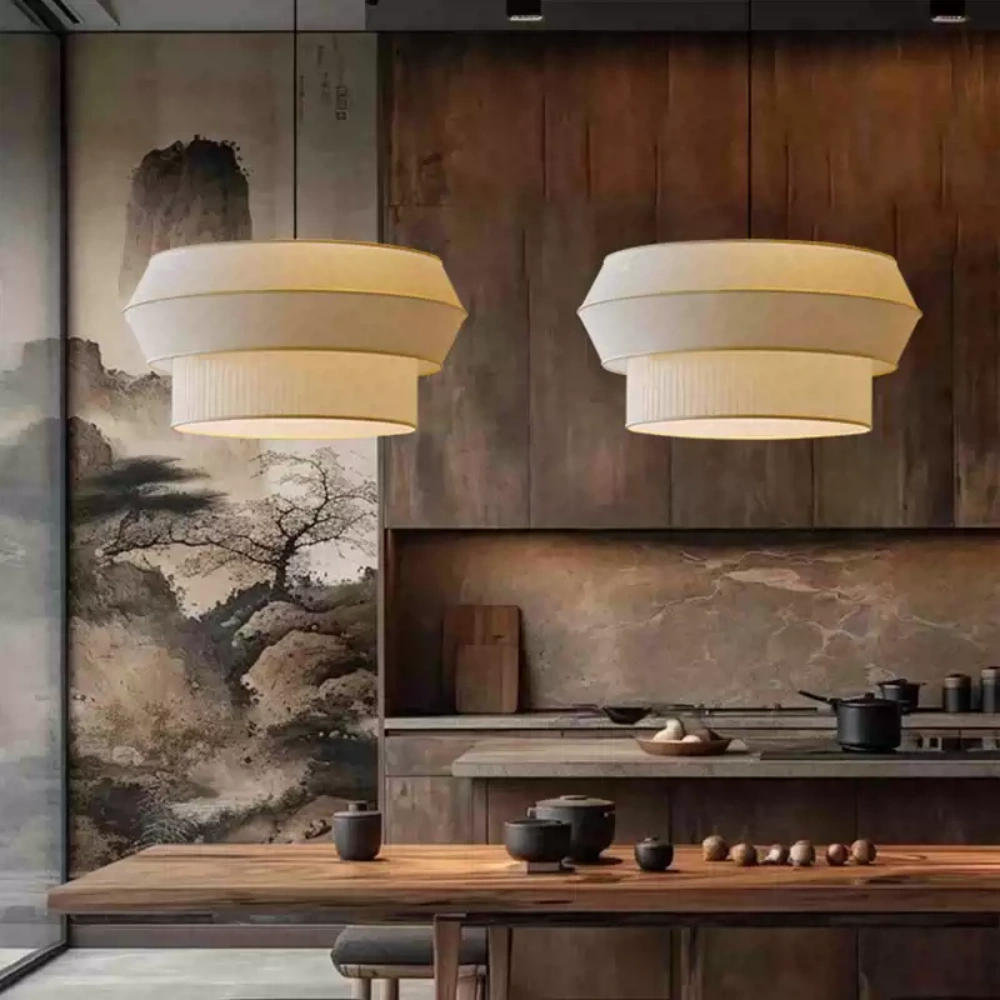 Wabi-sabi Fabric Chandelier Dining Room Combination Pendant Lights