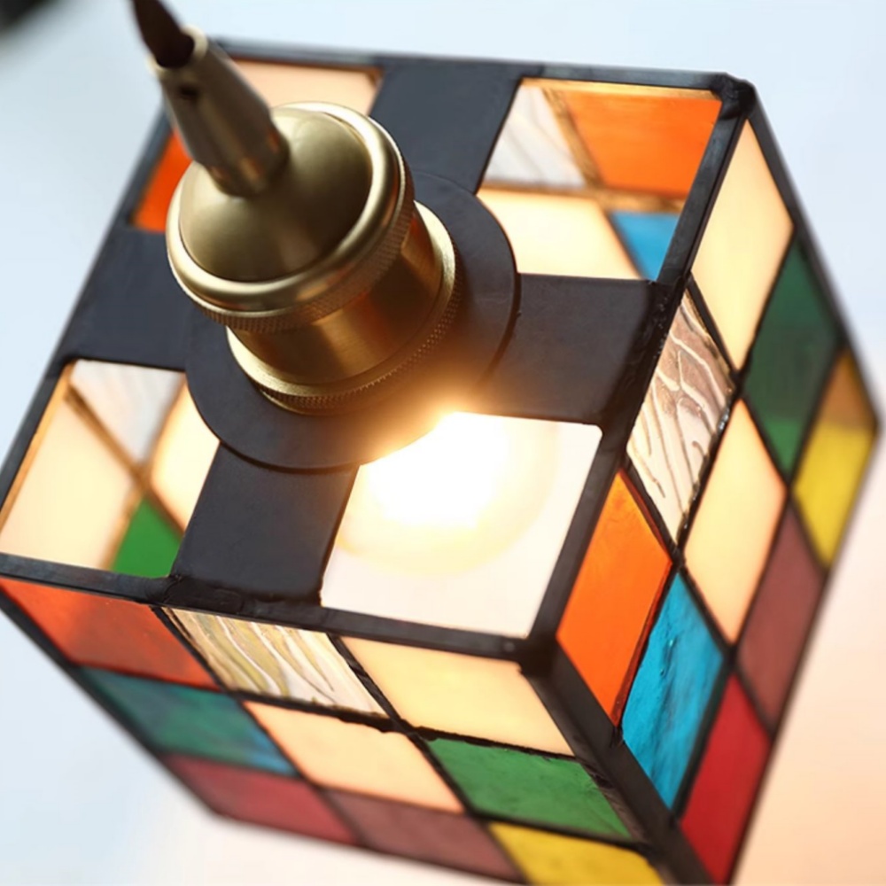 Japanese Retro Colored Magic Cube Handmade Glass Small Pendant Light