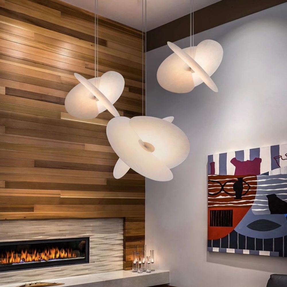 Modern Living Room Loft Chandelier Staircase Silk Pendant Light