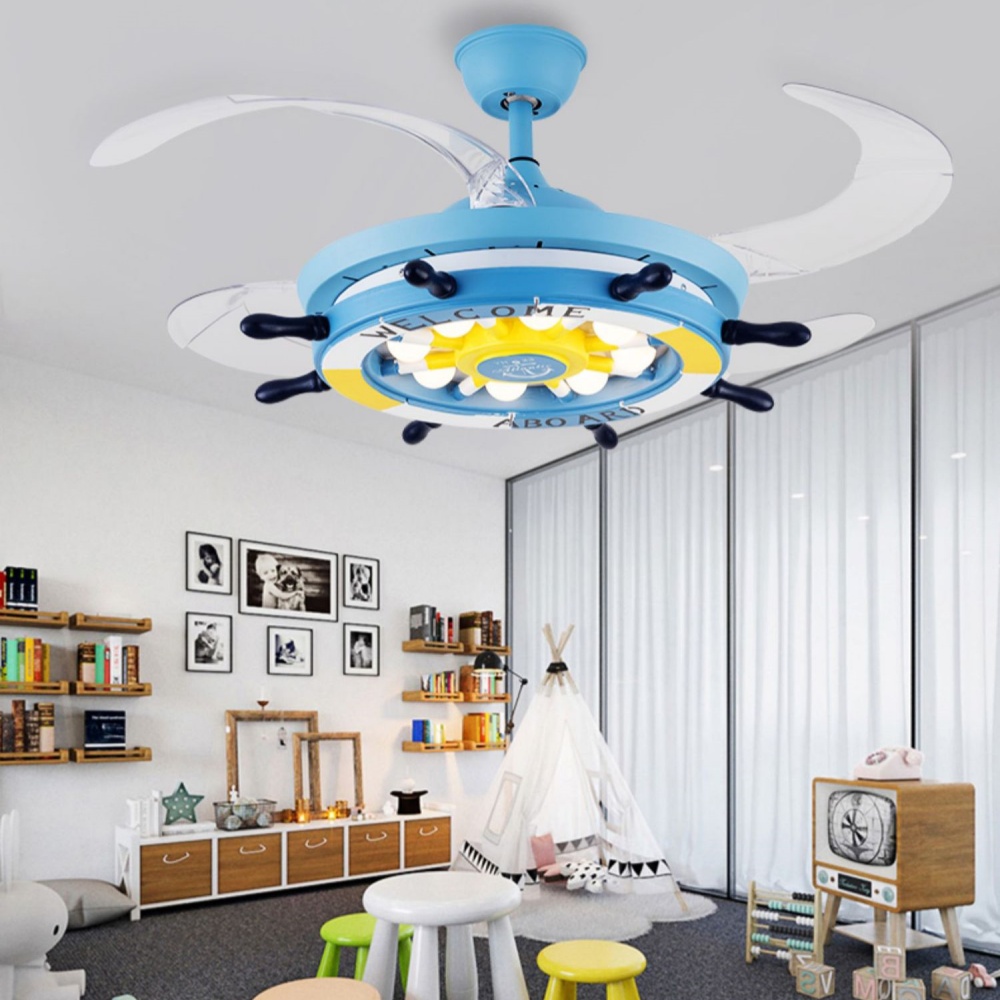 Invisible Fan Light Children's Room Ceiling Fan Light Cartoon Rudder Chandelier