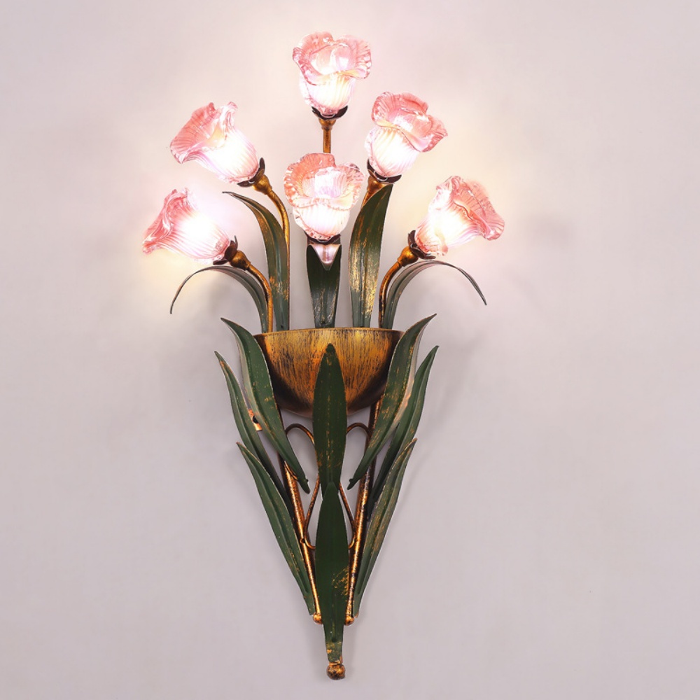 6-Heads French Pastoral Flower Wall Lamp Bedroom Corridor Lamp