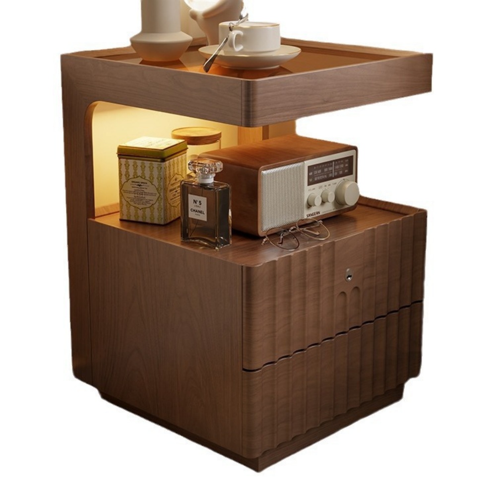 Bedroom Solid Wood Lockable Bedside Table Living Room With Lamp Side Table