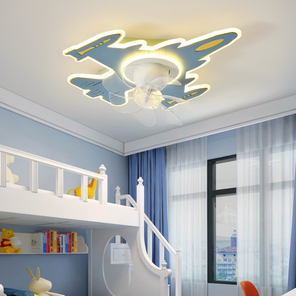 Cartoon Airplane Ceiling Fan Light Children's Room Smart Lamp