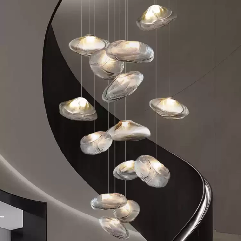 Duplex Staircase Living Room Hotel Glass Cloud Shape Pendant Light