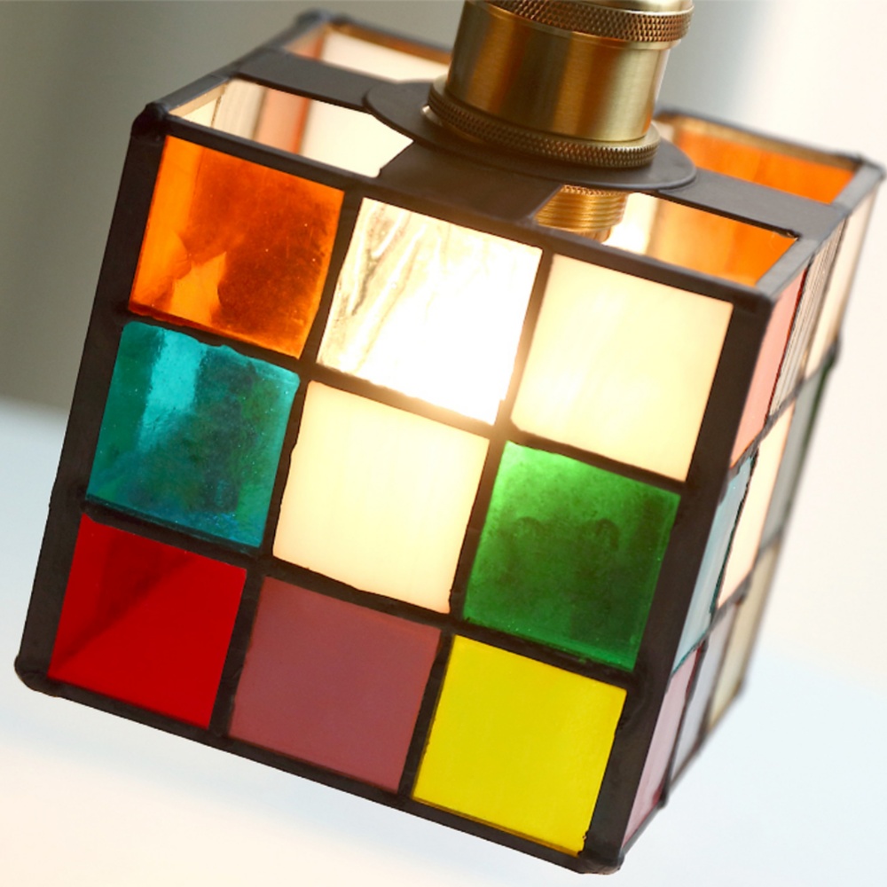 Japanese Retro Colored Magic Cube Handmade Glass Small Pendant Light