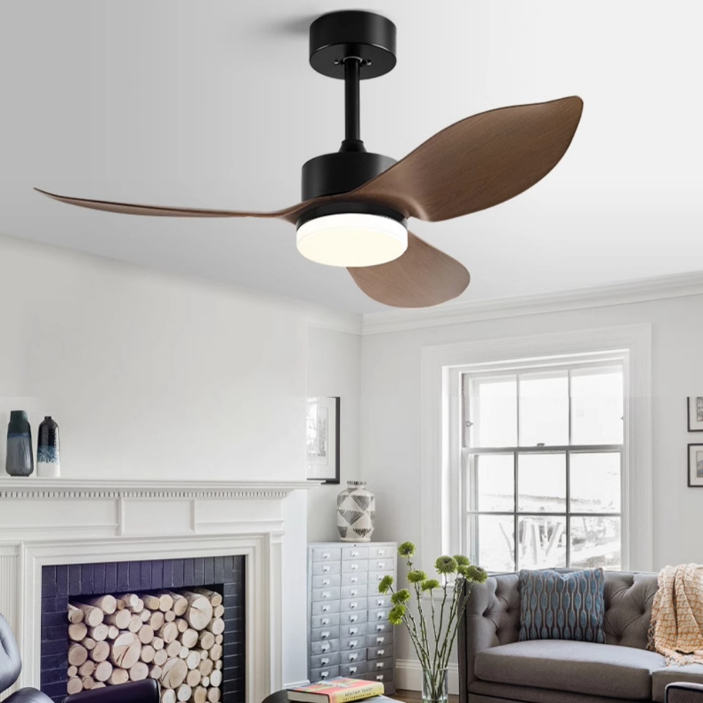 Nordic Walnut Bedroom Living Room Frequency Conversion Ceiling Fan 48''