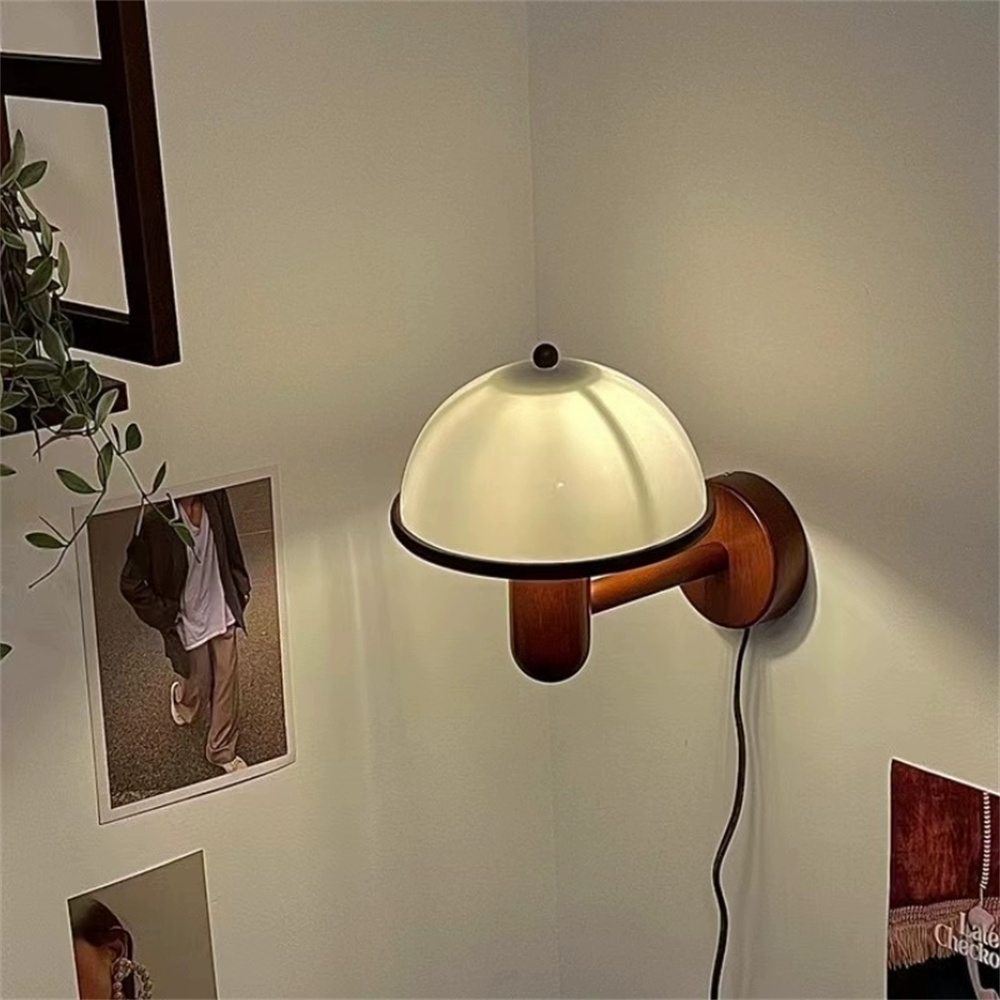 Vintage Wooden Wall Lamp Glass Shade