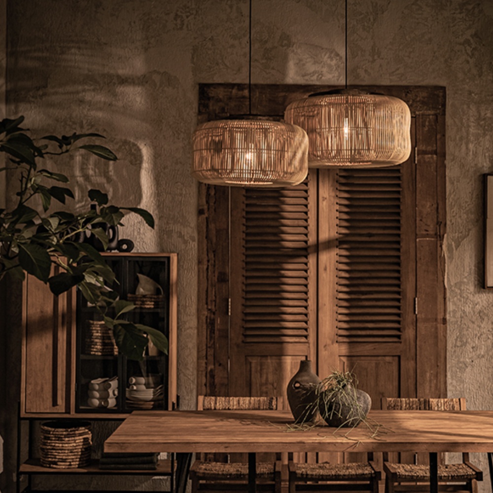 Wabi-sabi Hand-woven Rattan Cylindrical Pendant Light