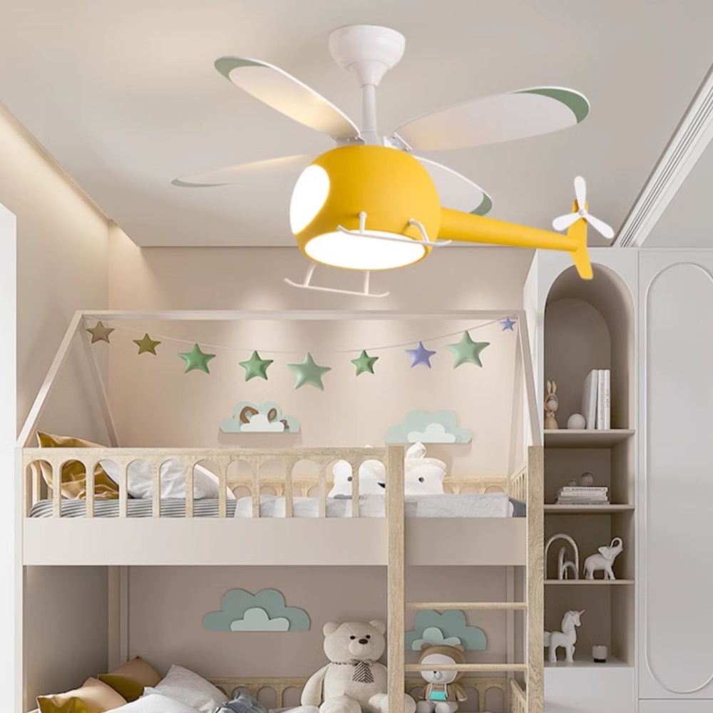 Children's Bedroom Cartoon Helicopter Smart Ceiling Fan Lamp