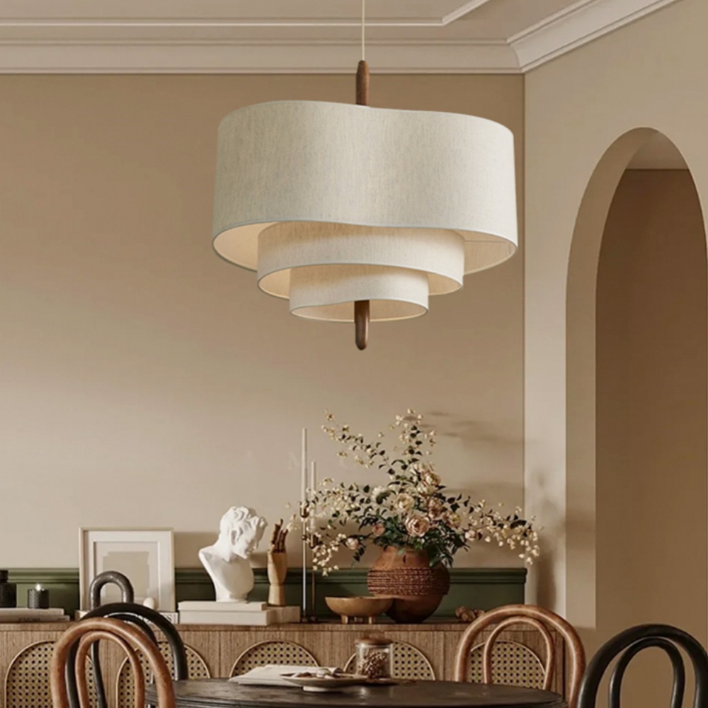 French Retro Living Room Bedroom Multi-layer Fabric Pendant Light