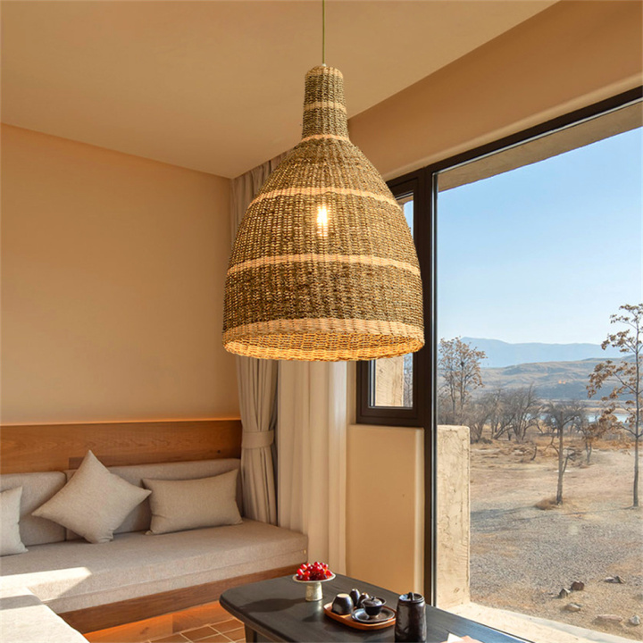 Lamppo Pendant Lampshade Bell Rattan Woven Pendant Light Kitchen Island