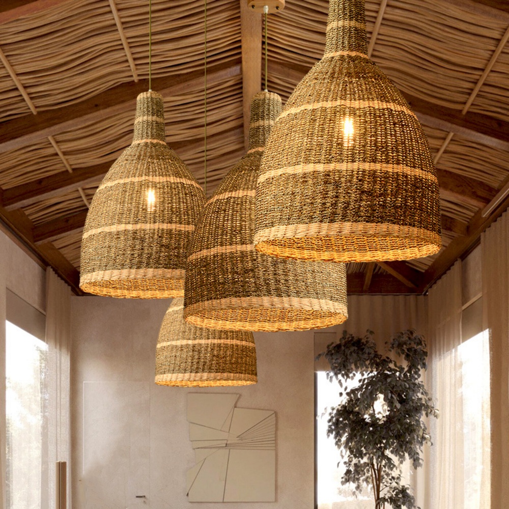 Bell Rattan Woven Pendant Light Kitchen Island