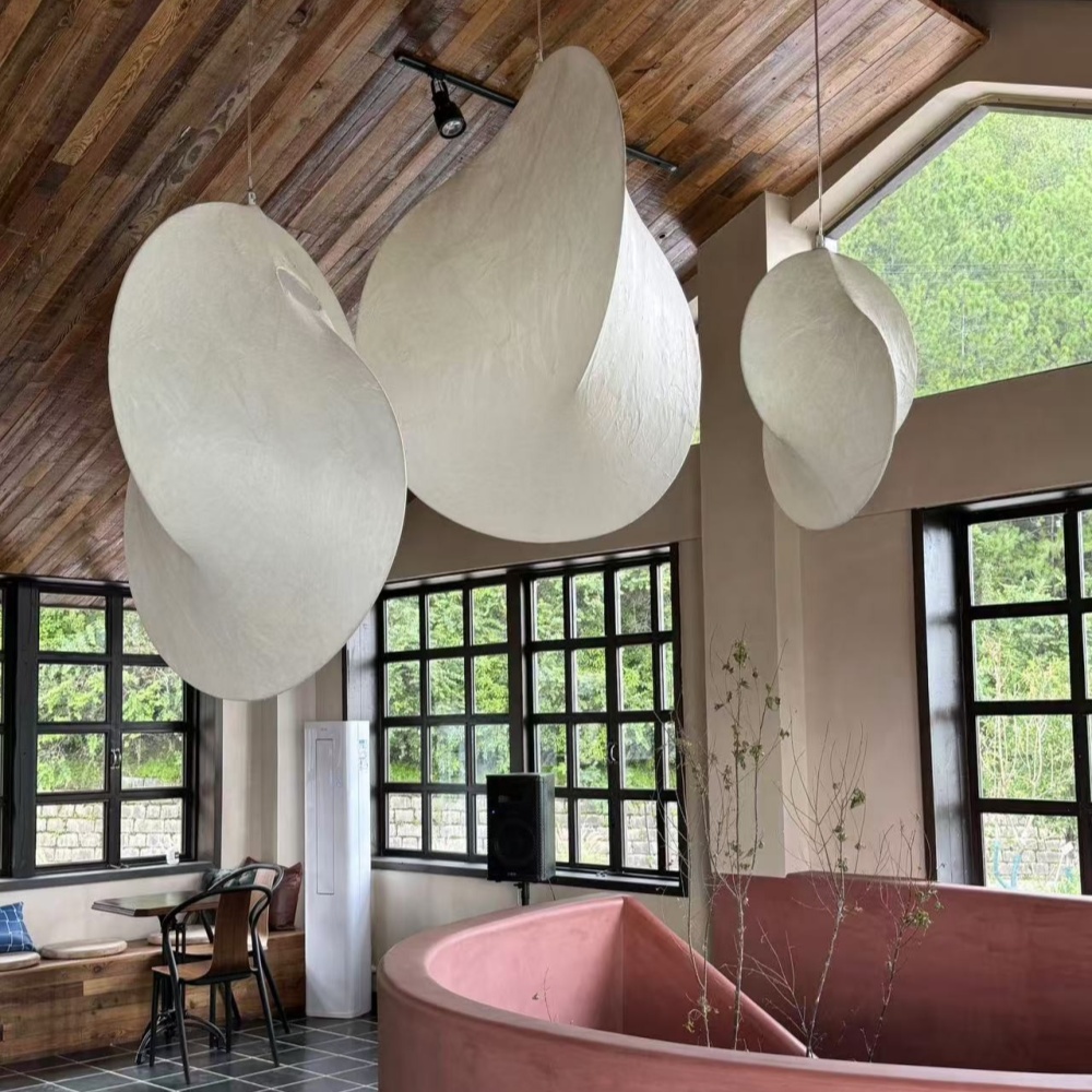 Wabi-sabi Irregular Silk Pendant Light Living Room Staircase Lampshade
