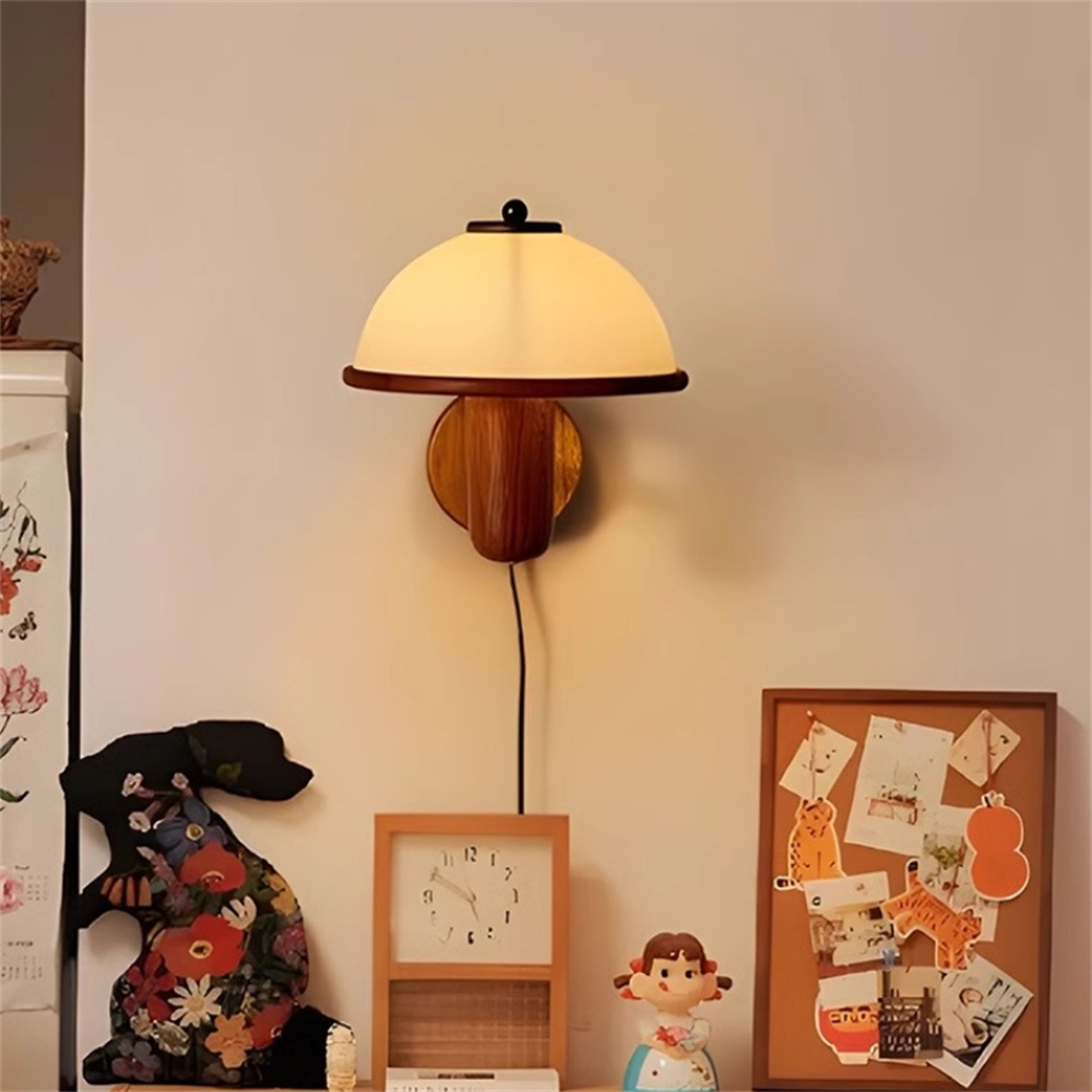 Vintage Wooden Wall Lamp Glass Shade
