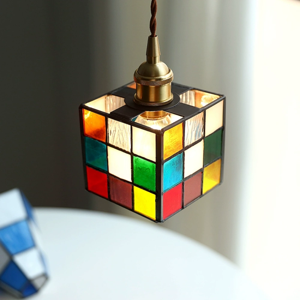 Japanese Retro Colored Magic Cube Handmade Glass Small Pendant Light