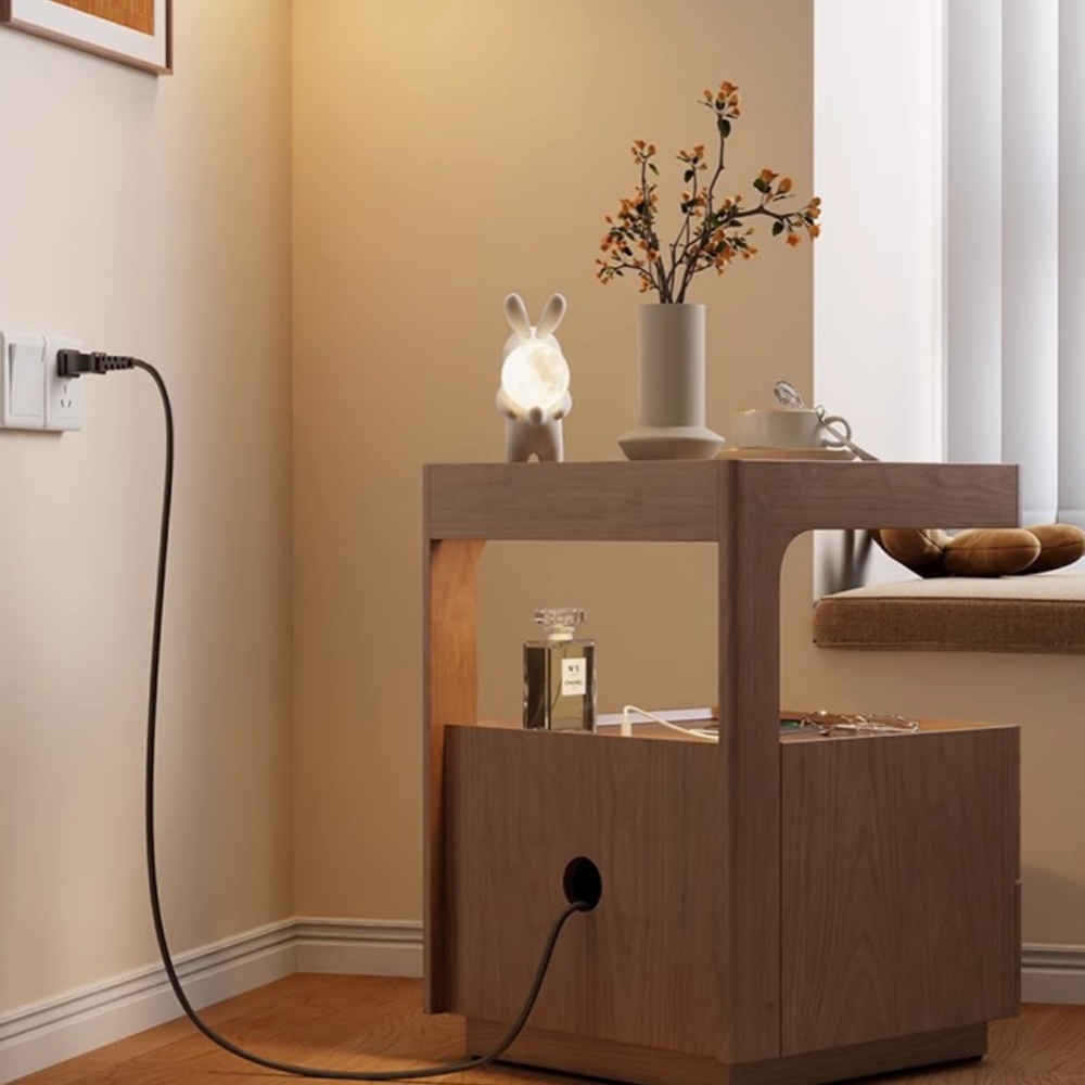 Bedroom Solid Wood Lockable Bedside Table Living Room With Lamp Side Table