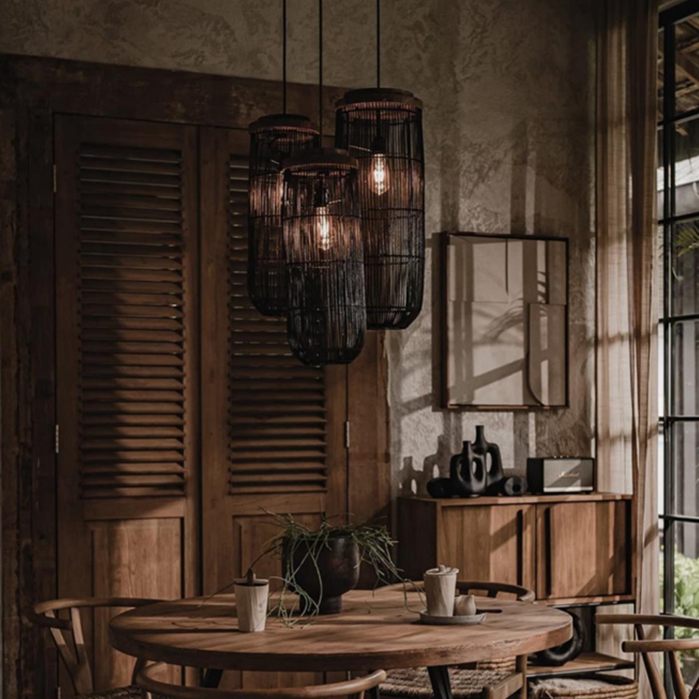 Wabi-sabi Hand-woven Rattan Cylindrical Pendant Light