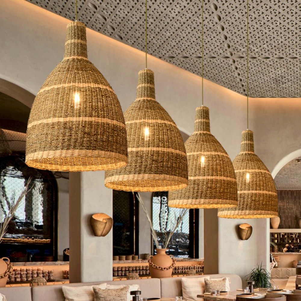 Bell Rattan Woven Pendant Light Kitchen Island