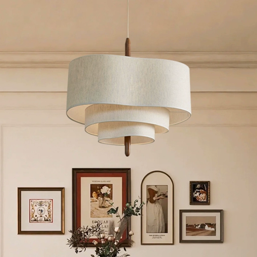 French Retro Living Room Bedroom Multi-layer Fabric Pendant Light