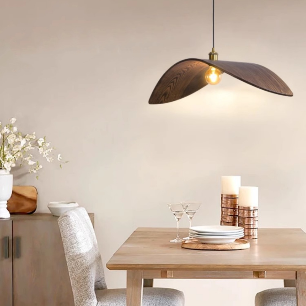 Wabi-sabi Walnut Chandelier Flying Bird Shape Dining Room Pendant Light