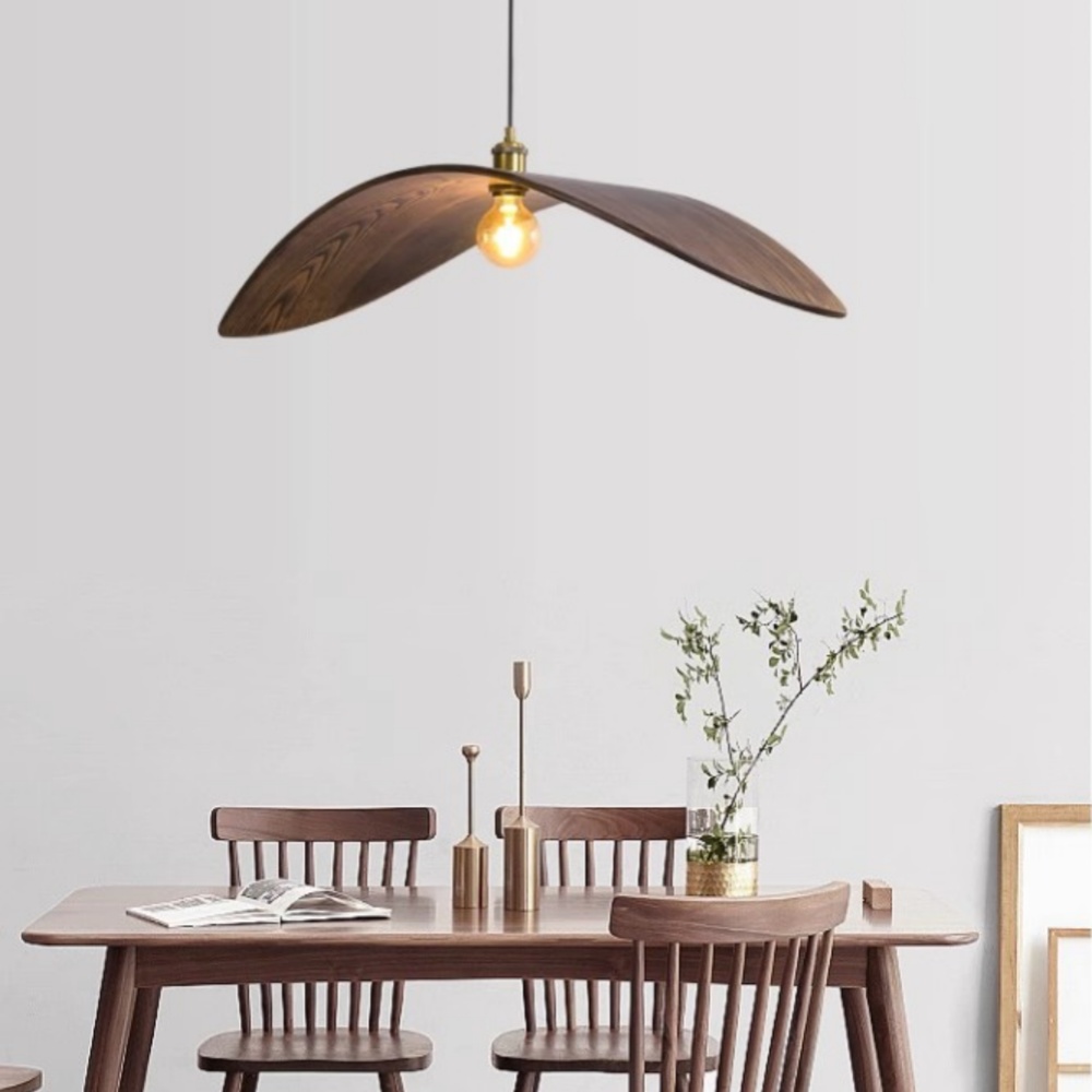 Wabi-sabi Walnut Chandelier Flying Bird Shape Dining Room Pendant Light