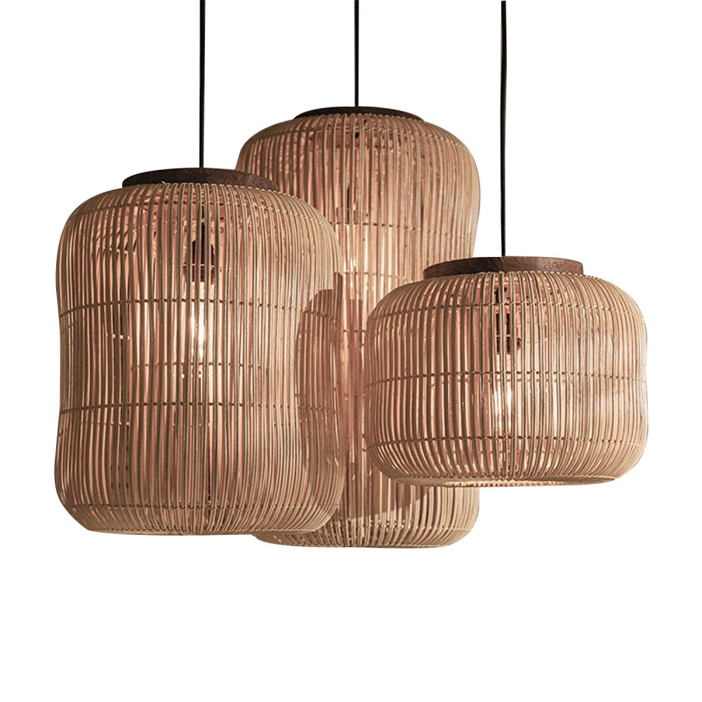 Wabi-sabi Hand-woven Rattan Cylindrical Pendant Light