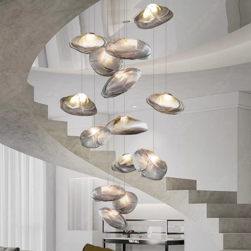 Duplex Staircase Living Room Hotel Glass Cloud Shape Pendant Light