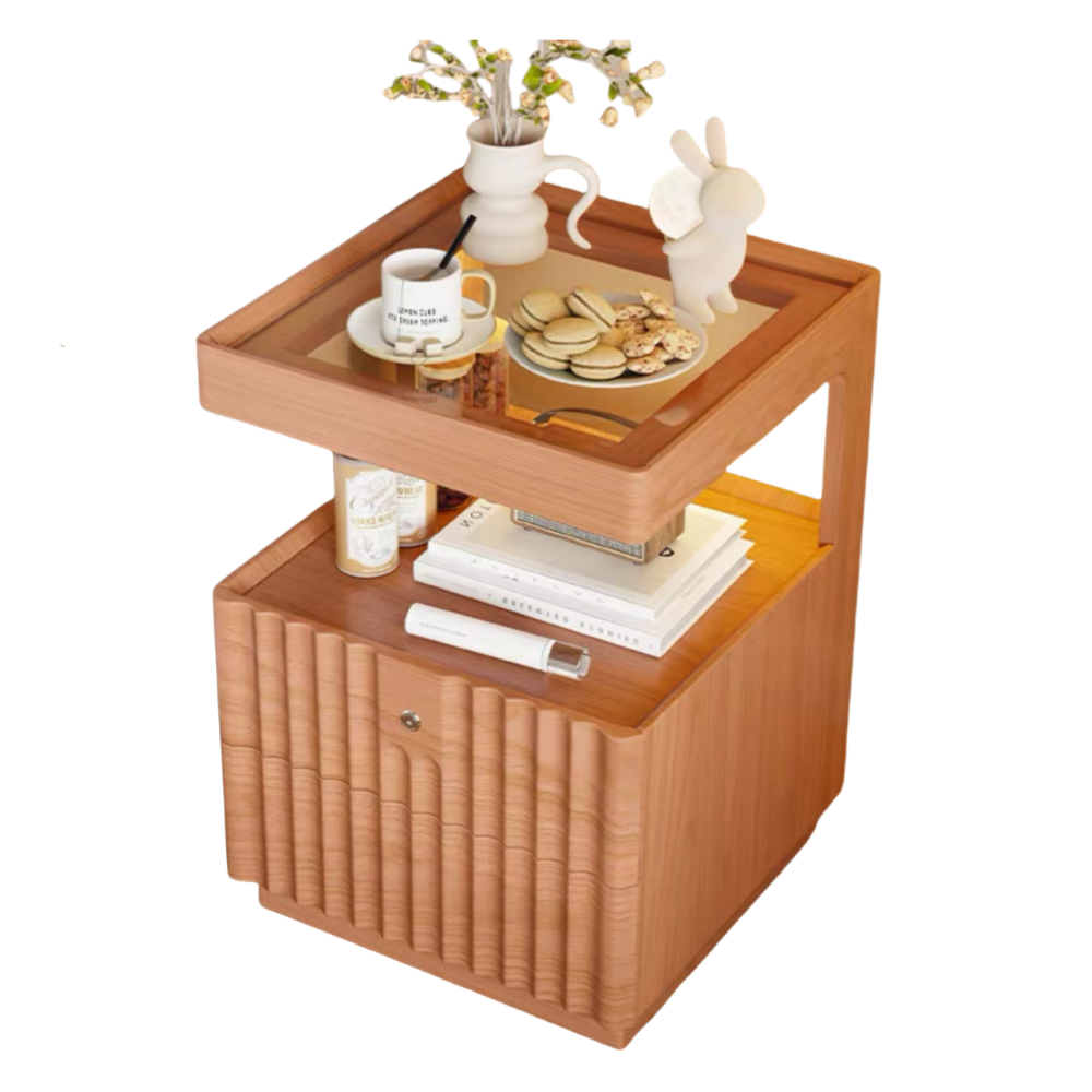 Bedroom Solid Wood Lockable Bedside Table Living Room With Lamp Side Table