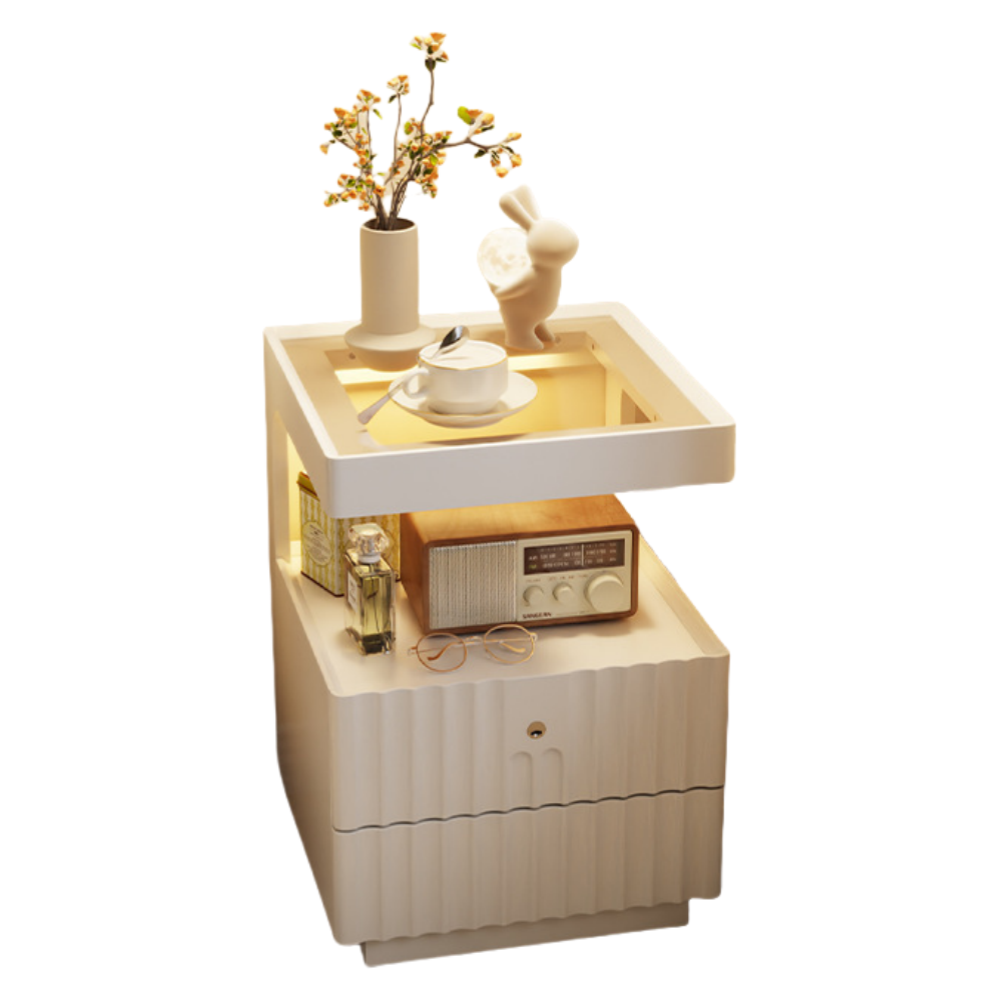 Bedroom Solid Wood Lockable Bedside Table Living Room With Lamp Side Table